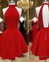 Sexy High Collar Red Short Semi Formal Prom Dresses